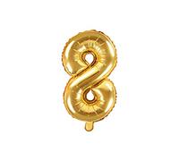 PartyDeco- Globo Mylar con forma de número 8 Otto Oro 35 cm cumpleaños adulto niño color FB10M-8-019