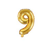 PartyDeco- Globo Mylar con forma de número 9 (35 cm), color dorado