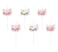 PartyDeco - Juego de 6 velas con forma de gato - Blanco y rosa