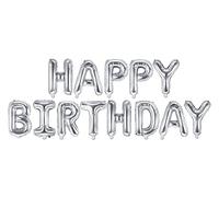 PartyDeco - Juego de globos Mylar FB6M-018 con letras "Happy Birthday" 35 cm plateado