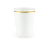 Partydeco KPP30-008-EU3 - Vasos de papel - blanco con borde dorado - 260 ml (9,2 oz) - 6 unidades