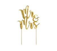PartyDeco Decoración para tarta Mr & Mrs Dorada - para novios o boda