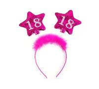 Partydeco OP18-KARTON - Diadema de cumpleaños, 18 años, con Plumas y Estrellas, para niña