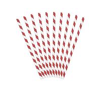 PartyDeco Pajitas de papel rojo con rayas diagonales blancas, pajitas decorativas para bebidas, decoración de cóctel, para cumpleaños, fiestas, vísperas de Año Nuevo, vajilla desechable cuchara