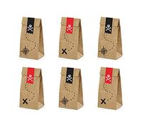 PartyDeco - Paquete de 6 Bolsas de Papel para Caramelos y Caramelos con Pegatinas para Fiestas Piratas, Color TNS9-031