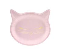 PartyDeco Paquete de 6 platos grandes con forma de gatito rosa.
