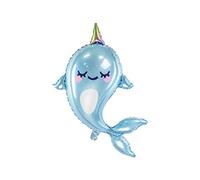 partydeco. pl XXL Narval Globo de helio azul claro metalizado/globo de aluminio ballena unicornio ballena