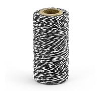 Partydeco Rollo de 50 Metros cordón 100% algodón Blanco a Espiral Negra Ideal para Navidad y Bodas - Hilo Chiudi Pacco Bobina Cinta Negro