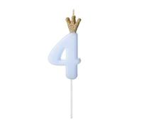 PartyDeco SCU6-4-001J - Vela de cumpleaños (número 4, 9,5 cm, número 4), color azul claro