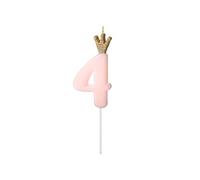 PartyDeco SCU6-4-081J - Vela de cumpleaños (número 4, 9,5 cm), color rosa claro