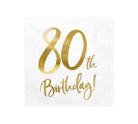 PartyDeco Servilletas de 80 cumpleaños, 20 unidades, 33 x 33 cm, 3 capas, servilletas de papel