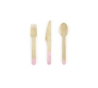PartyDeco Set de 18 Cubiertos Rosas Pastel de Madera