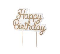 PartyDeco Velas de cumpleaños Happy Birthday 7,5 x 10 cm, color blanco y dorado