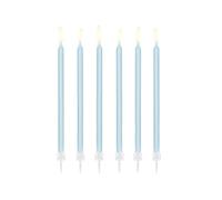PartyDeco Velas y soportes 14 cm, 12 unidades, color azul claro liso