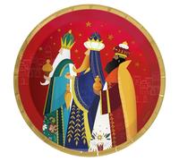 PARTYLOSOPHY OH YEAH - 8 Unidades Plato Postre Reyes Magos Cartón Desechable Ø 17 cm - Decoración Temática Navideña de la Noche de Reyes Magos - Diseño Festivo Navideño - Celebración Noche de Reyes