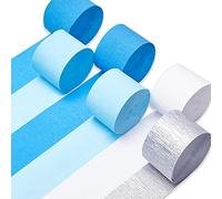 PartyWoo Serpentinas de papel crepé, 6 rollos de 492 pies, paquete de serpentinas de fiesta de color blanco, plateado,azul real,azul claro para decoraciones de cumpleaños(1.8 pulgadas x 82 pies/rollo)