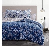 Parure de couette 220x240 cm HOME LINGE PASSION FIBULA : Housse de couette + 2 taies d'oreiller - 100% Coton 57 Fils - Bleu