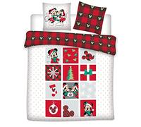 Parure de lit double réversible Disney Mickey et Minnie - Noël - Blanc et Rouge - 220 cm x 240 cm