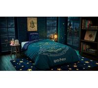 Parure de Lit réversible Harry Potter - Blason -Hogwarts- - Bleue et Vert - 140 cm x 200 cm