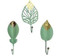 Paryou Juego de 3 ganchos decorativos de metal en forma de hoja, color verde y dorado