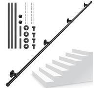 Pasamanos Escalera, Aomdom Pasamanos para Escaleras Interior Exterior Barandilla Escalera Negro con tubo de acero Galvanizado Industrial Antideslizante para Cocina Baño Jardín, 3M