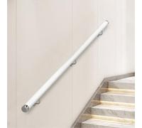 Pasamanos Escalera Madera, Barandilla de escalera antideslizante con soportes, Contra la Pared Kit de Barra de Agarre de Seguridad Para Ancianos y Niños, para Pasillo Villa Loft (Blanco, 200cm)