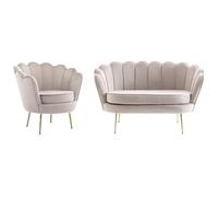 PASCAL MORABITO - Sofá 2 plazas y sillón concha de terciopelo topo DANDELION