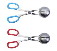 Pastlla 2 pinzas para hacer albóndigas antiadherentes de acero inoxidable para hacer bolas de carne, cucharas de hielo para carne, pasteles, helados, frutas, masa de galletas, melón, rojo y azul
