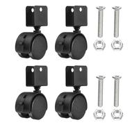PATIKIL 1.3" Rueda Giratoria Con Soporte En U De 0.63", Paquete De 4 Ruedas De Nylon Giratorias 360° Sin Ruido Con Frenos Para Patas De Muebles Negro