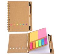 PATIKIL 1 Pack Cuadernos Espiral Con Notas Adhesivas Y Bolígrafo, 12x14.7 cm Cuadernos Pequeños De Líneas, 2 Colores De Notas Adhesivas, 6 Colores De Pestañas Índice Para Marrón