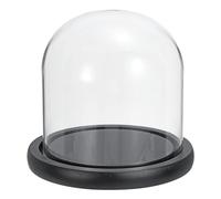 PATIKIL 4.9"x4.7" Transparente Campana Vidrio Cúpula, Vidrio Campana Tarro Expositor Estuche Mesa Centro con Negro Madera Base para Navidad Hogar Decoración
