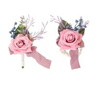 PATIKIL Conjunto de Pulsera y Ramilletes de Rosas, para Novio Novia Padrinos Damas de Honor Baile de Graduación Fiesta de Promoción Accesorios de Flores de Boda, Rosa Oscuro