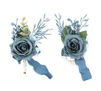 PATIKIL Conjunto de Pulsera y Ramilletes de Rosas, para Padrinos Damas de Honor Baile de Graduación Fiesta de Promoción Accesorios de Flores de Boda Traje de Graduación, Azul Oscuro