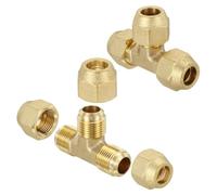 PATIKIL Racor acampanado macho latón 1/2"x1/2"x1/2" 45° 2 uds | Adaptador de tubería abocinada y conector en T, con tuerca, para aire acondicionado, refrigeración y fontanería