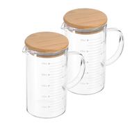 PATIKIL Vaso Medidor de Vidrio de 500ml, Pack de 2 Tazas Medidoras de Vidrio Borosilicato 3.3 con Escala Impresa Blanca Graduada para Medir Líquidos con Tapa de Madera y Pico en V