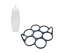 patisse 719233 - Juego de moldes para 7 blinis/mini panqueques simultáneos, silicona Starflex negro, Ø 7 cm con botella vertedora graduada 350 ml