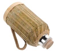 PATKAW Botella Térmica de Agua de 1.3l Aislamiento de Vidrio y Bambú, Estilo Retro para Uso Interior y Exterior, Conservación de Calor y Reutilizable