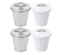 PATKAW Conjunto de 4 Contenedores de Basura Pequeños de Hierro con Tapa de Color Claro, Multiusos para Oficina y Sala, Diseño Creativo y Decoración del Hogar