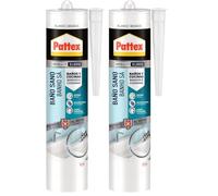 Pattex Baño Sano, silicona antimoho e impermeable, silicona blanca duradera para cocina y baño, resistente, 2 cartuchos x 280 ml cada uno