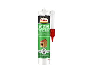 Pattex Exterior Sella, Pega & Repara, sellador exterior duradero, polímero blanco resistente a las condiciones climáticas, cubrejuntas pintable, 1 cartucho x 280 ml