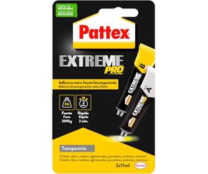 Pattex Extreme Pro Adhesivo Extra Fuerte Bicomponente Transparente 2 x 11ml | Extra Fuerte hasta 200 kg, Pegado Rápido en 2 min, Pega, Repara y Rellena, Impermeable, Multimaterial, Interior/Exterior