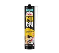 Pattex Ni Clou Ni Vis | Fix Idéal Bois (cartucho de 380 g) - Pegamento de fijación con fijación inmediata - Pegamento rápido para uso interior - Pegamento blanco