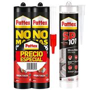 Pattex No Mas Clavos Para Todo HighTack, adhesivo de montaje resistente a temperaturas extremas + SP101 Original, Adhesivo Sellador para Interiores y Exteriores, Polímero Sellador Blanco Multimaterial