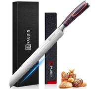 PAUDIN Cuchillo de pan con filo ondulado de 26 cm de acero inoxidable, hoja extra afilada con mango ergonómico de madera pakka