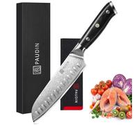 PAUDIN Cuchillo Santoku Damasco 17 cm, cuchillo de cocinero ultra afilado de 67 capas de acero Damasco con alma japonesa VG10, cuchillo de cocina profesional con mango ergonómico G10
