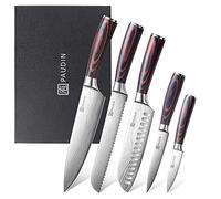 PAUDIN Juego de Cuchillos de Cocina Profesional, Set de 5 Cuchillos Japoneses Acero Inoxidable, Cuchillos Chef Santoku Universal para Cortar Carne Verduras Pan Queso