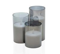 Pauleen 48026 Classy Smokey Candle Set de 3 velas LED de cera auténtica con llama titilante en un vaso antracita/blanco plástico/espejo, 3 unidades