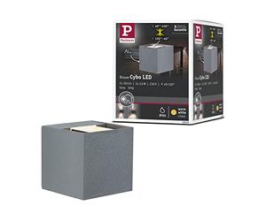 Paulmann 18000 Aplique de superficie para pared de casa, luz de orientación LED Cybo, lámpara cuadrada 2x3 W, color gris, 80x80 mm, exterior, IP65 protección contra chorros de agua, acentos luminosos