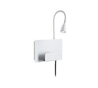 Aplique de pared LED USB Paulmann Halina, brazo flexible blanco