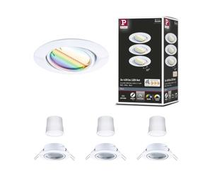 Paulmann 92466 Luminaria empotrable LED Base Smart Home Zigbee juego básico, giratoria, redonda 230V 3x4,9W 3x420lm regulable 90mm blanco metal RGBW+